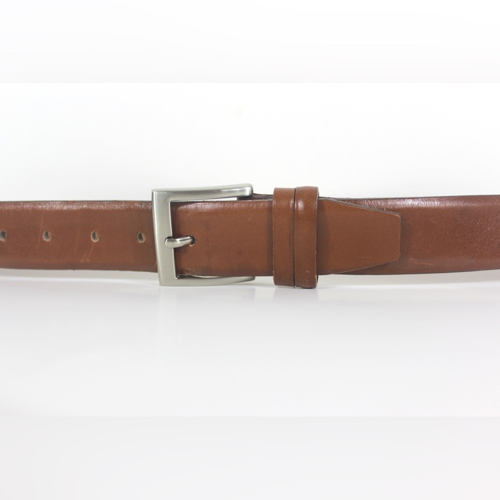 Cognac Brown Italian Leather Dress Belt with Silver buckle Vintage Large Mens